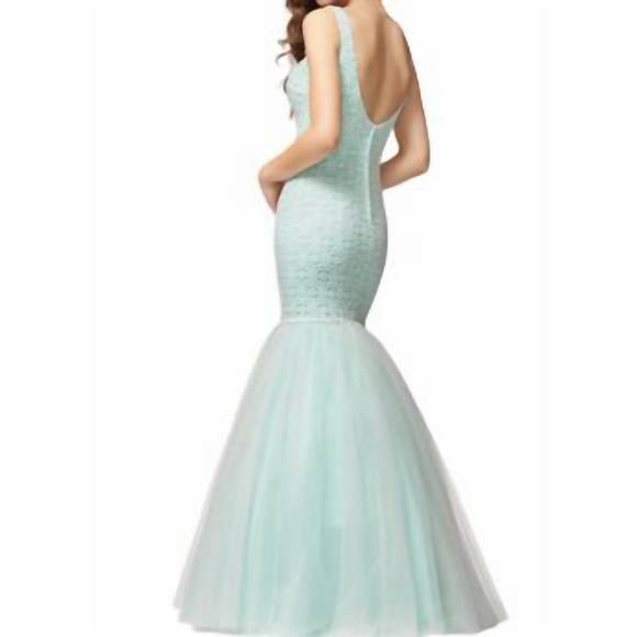 NEW COLETTE BY MON CHERI lace and tulle mermaid gown in ivory/aqua - Picture 2 of 3